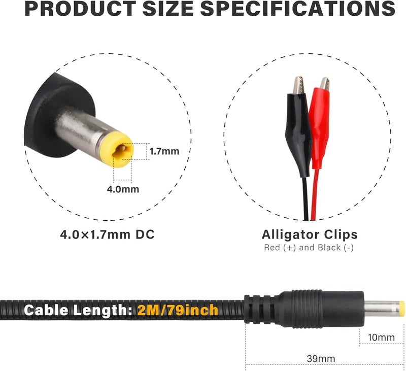 KSK 79-inch Chew Proof Trail Camera Power Cord with Alligator Clips, 4.0x1.7mm DC External Power Cable, Compatible with Tactacam Reveal, X, XB, SK, Wise Eye, Spartan Gocam, etc（4 PC - Image 3